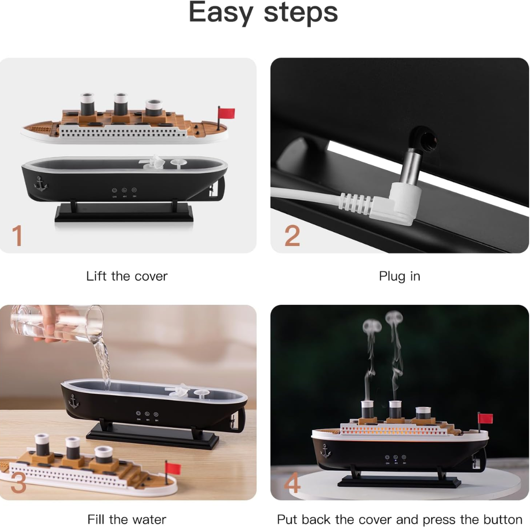 Humidificador inspirado en el Titanic con aromaterapia y decorativo